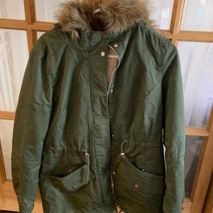 H&M army green jacket with fleece interior and hood